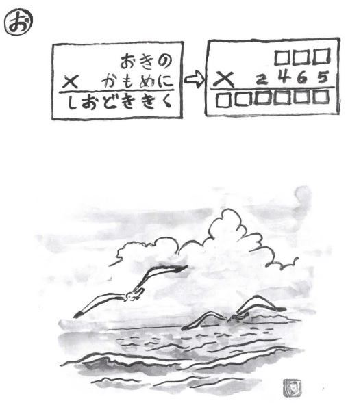 掛け算の覆面算－問題30”沖のカモメに潮時聞く”（作者：河野儀三）