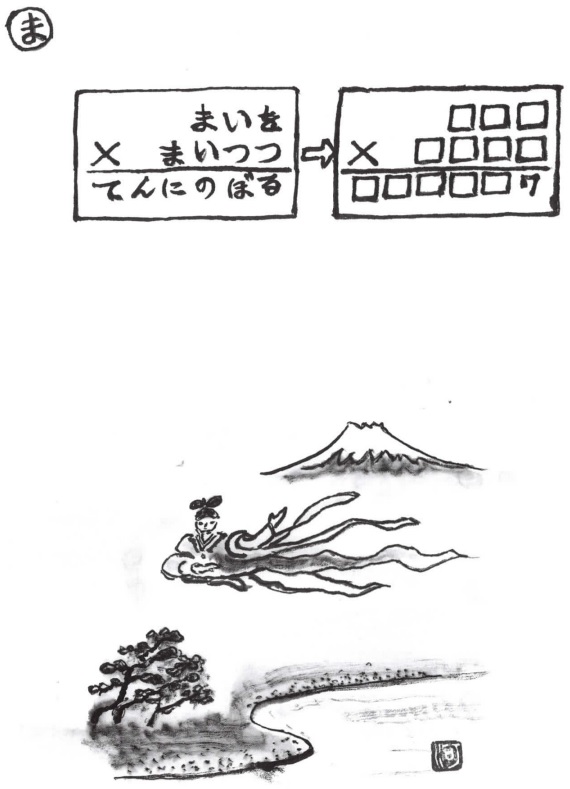 掛け算の覆面算－問題33”舞を舞いつつ天に昇る”（作者：河野儀三）