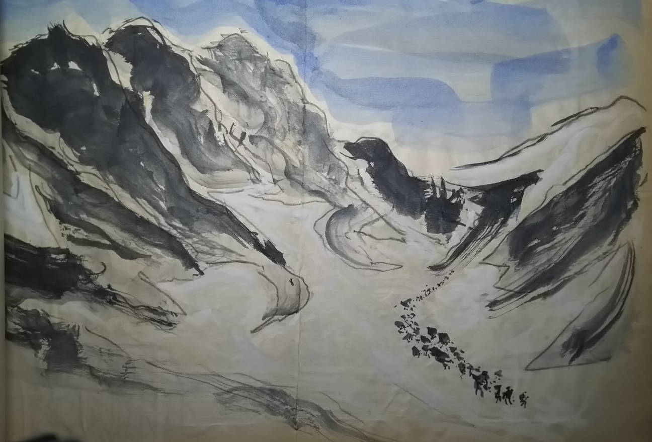 河野儀三が描いた絵_水墨画”白馬山”No.12