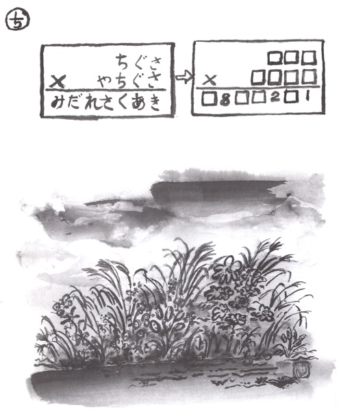掛け算の覆面算－問題13”千草、八千草、みだれ咲く秋”（作者：河野儀三）