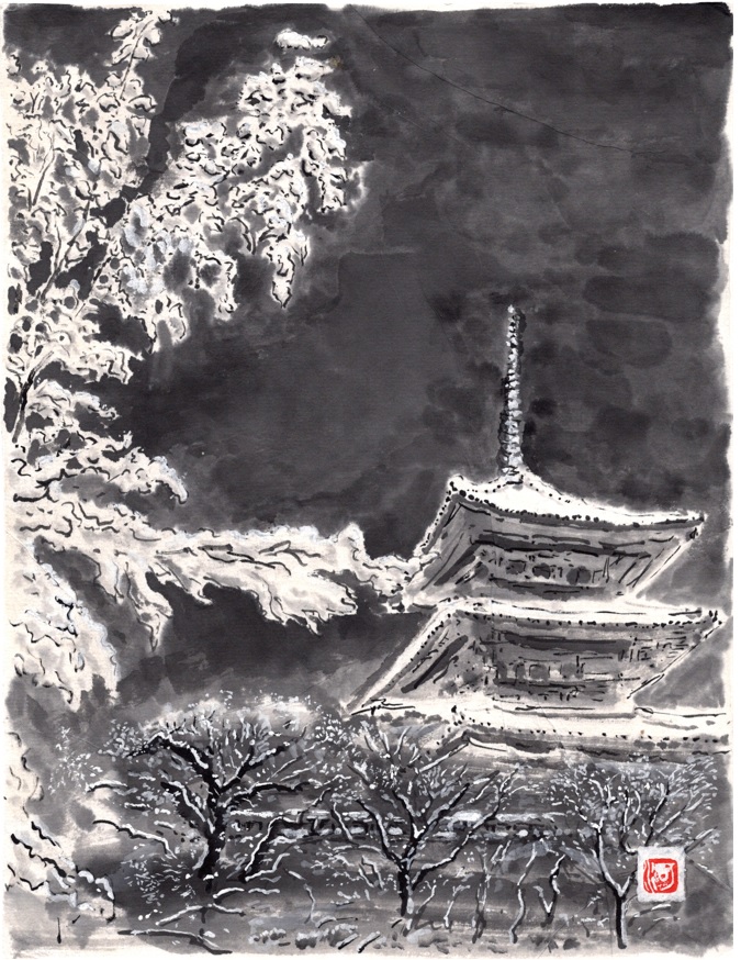 河野儀三が描いた絵_No.15　何処かの二重の塔