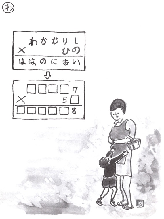 掛け算の覆面算－問題17”わかかりしひのははのにおい”（作者：河野儀三）