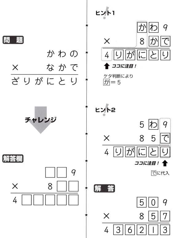 掛け算の覆面算－回答18（作者：河野儀三）