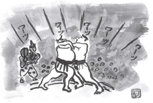 河野儀三が描いた絵_熱気を帯ぶ大一番