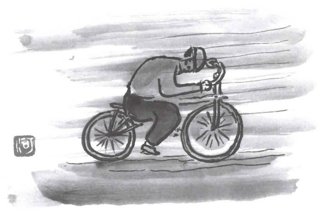 河野儀三が描いた絵_向かい風はかなわんよ