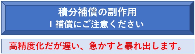 積分補償の副作用　高精度化だが遅い、急かすと暴れ出します。Ｉ補償にご注意ください。
